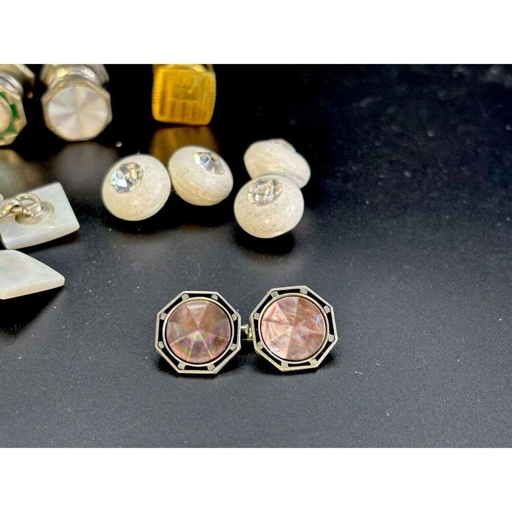 Antique Mixed Lot of Men’s Mother of Pearl & RS Cuff Links-Collar Studs-Buttons